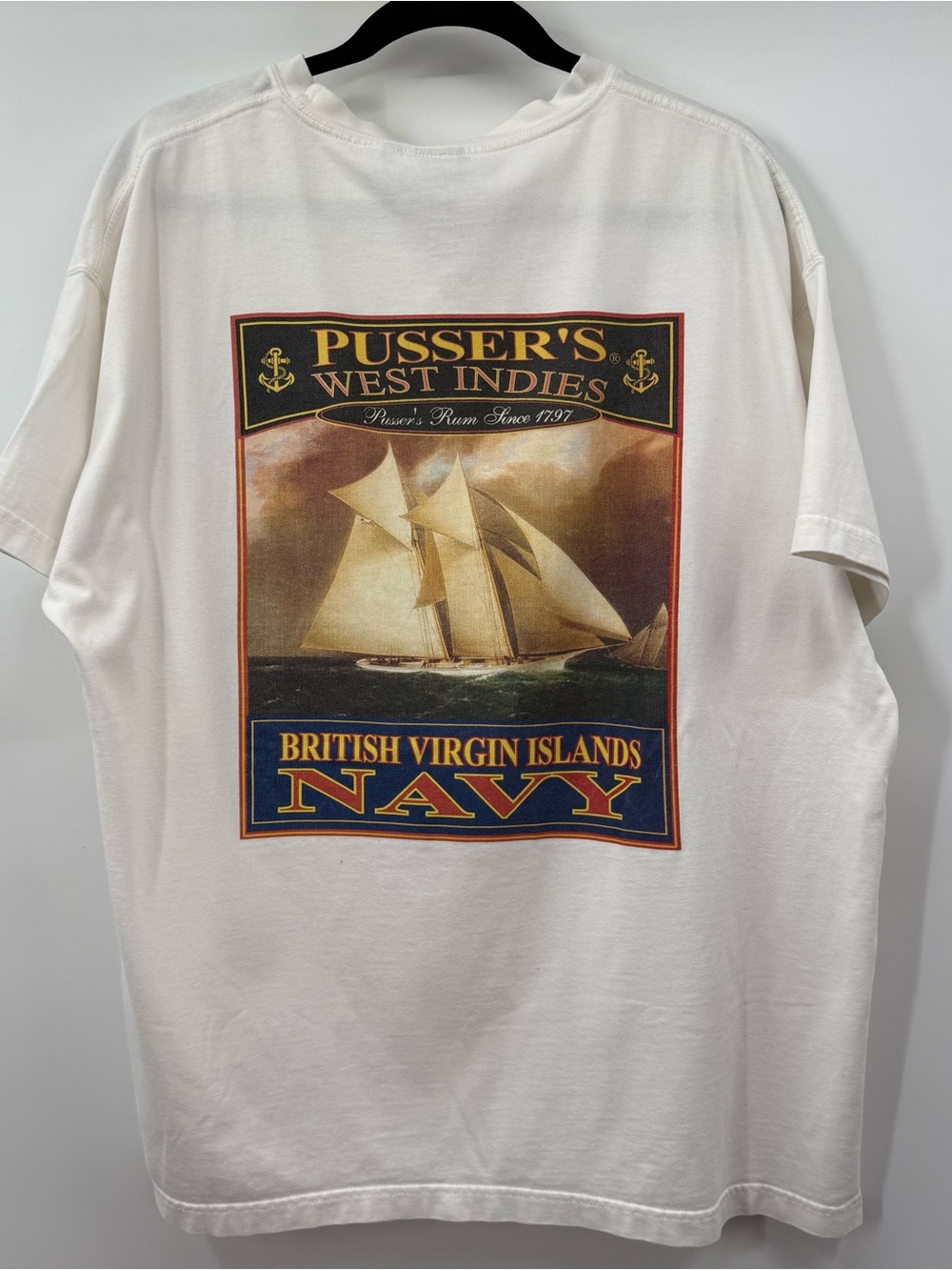 West Indies White Graphic Crewneck Tee - British Virgin Islands Navy